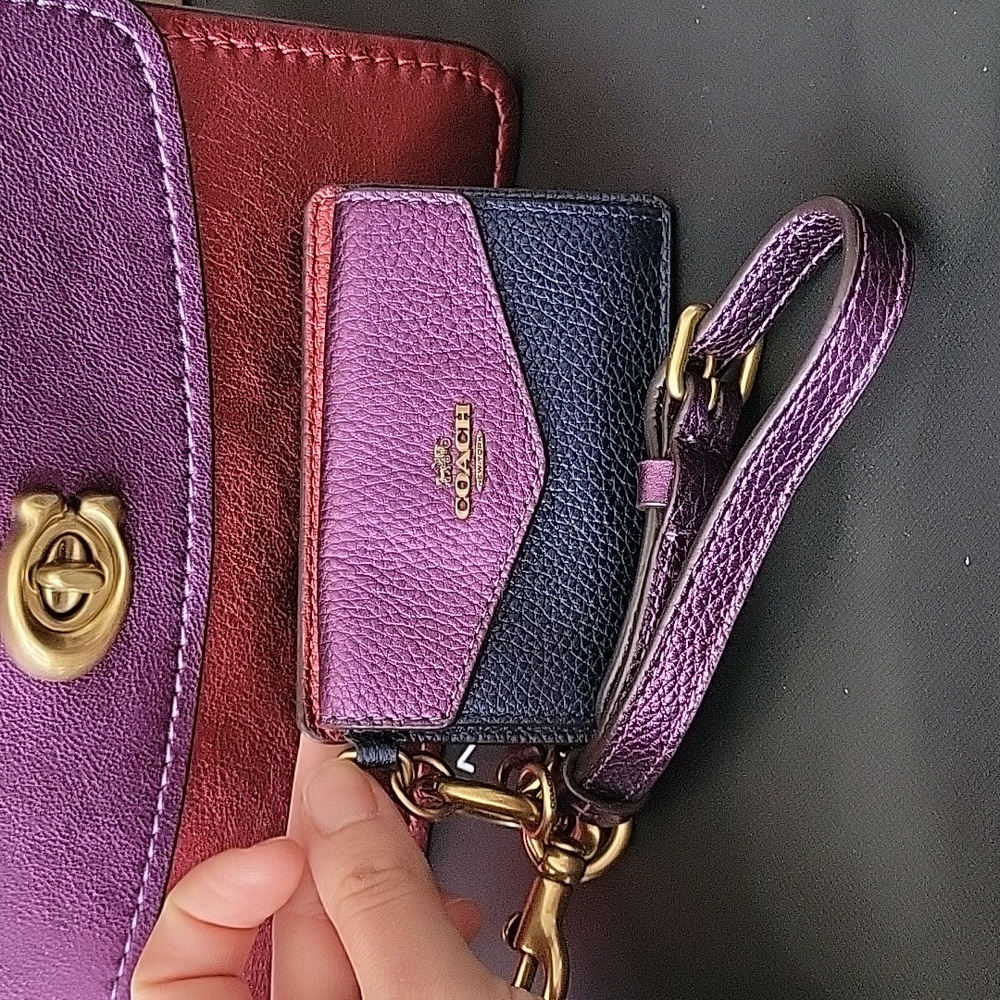 COACH PARKER Metallic Color Block Purple Leather Top Handle Crossbody Set EUC - Picture 5 of 11